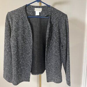 Coldwater Creek Open Front Knit Jacket Black White Speckle Women’s Medium